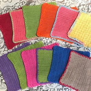 Lot of 12:  Hand knit wash cloths/decor.